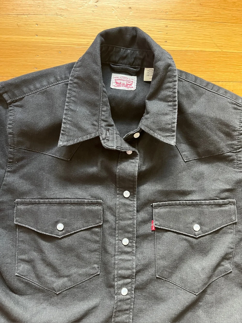 Levi’s black thin denim western shirt coastal cowboy snap pearl button front S - Picture 1 of 10